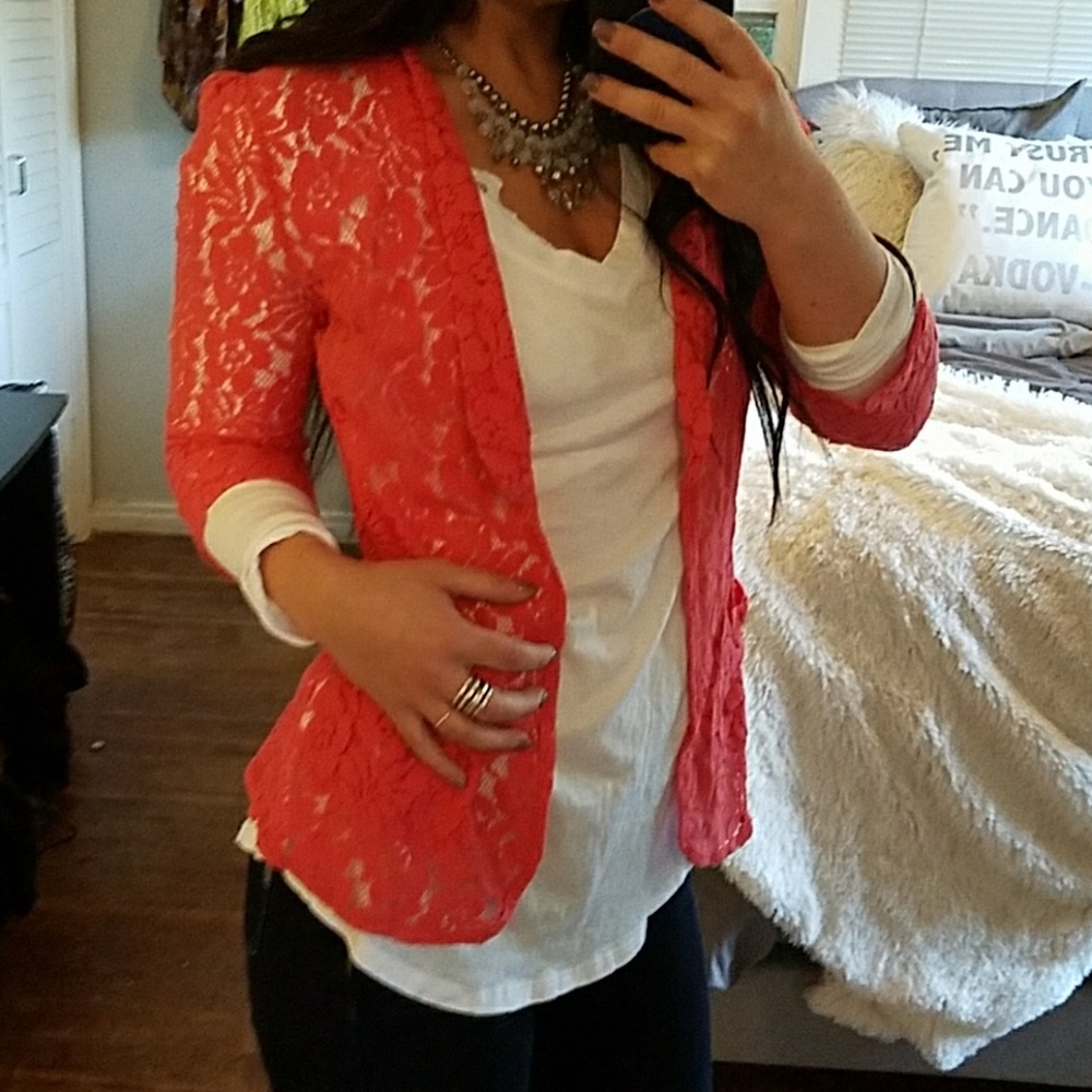 Coral Lace Blazer